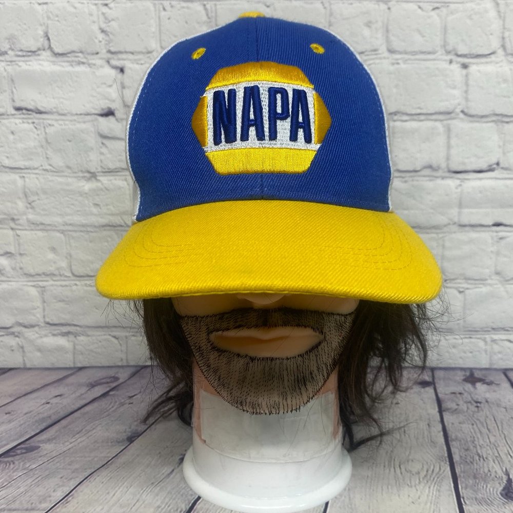 NAPA Autoparts Hat Cap Strap Back Yellow Blue White Auto Know How Embroidered